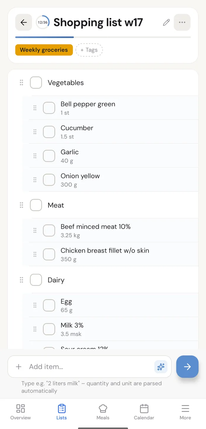 Shared lists