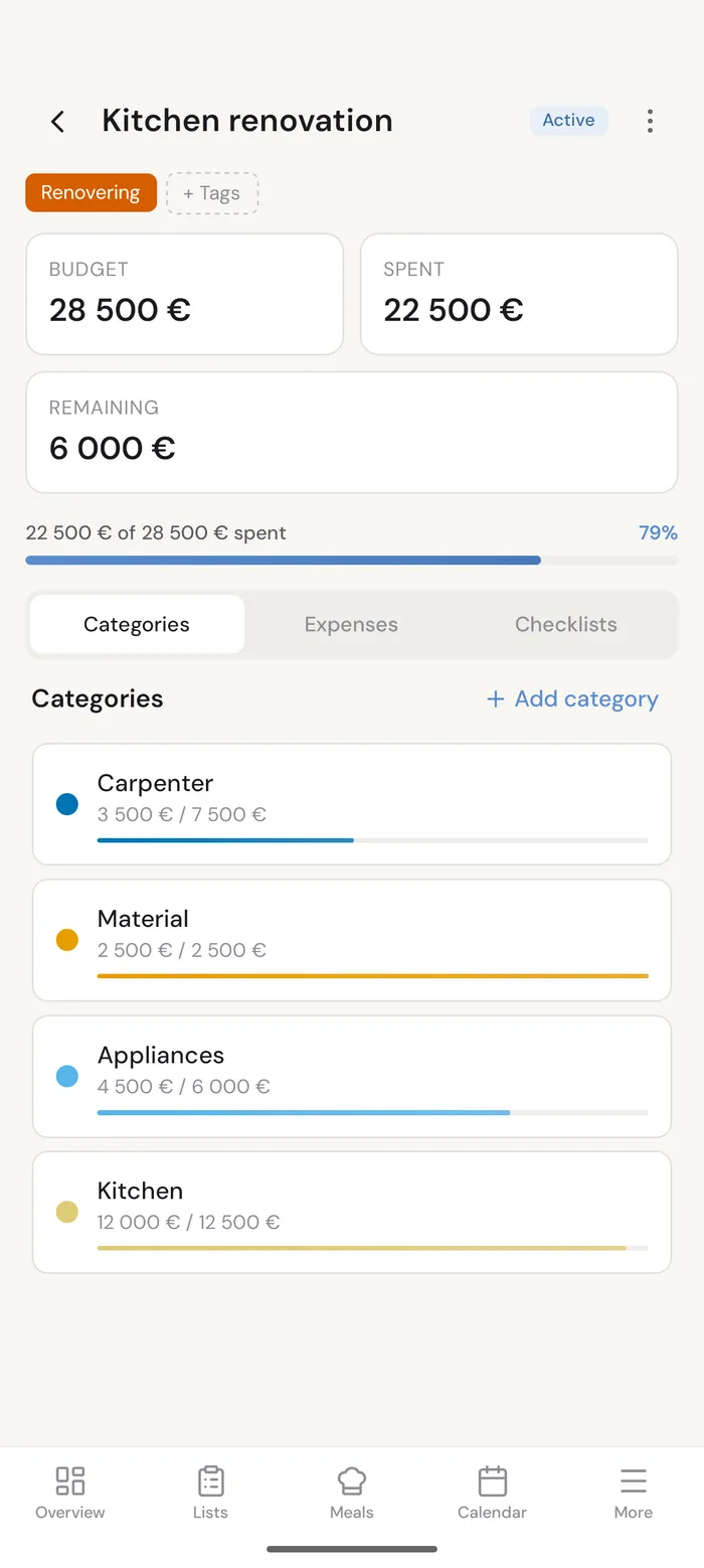 EpiHem mobile app showing the same project view