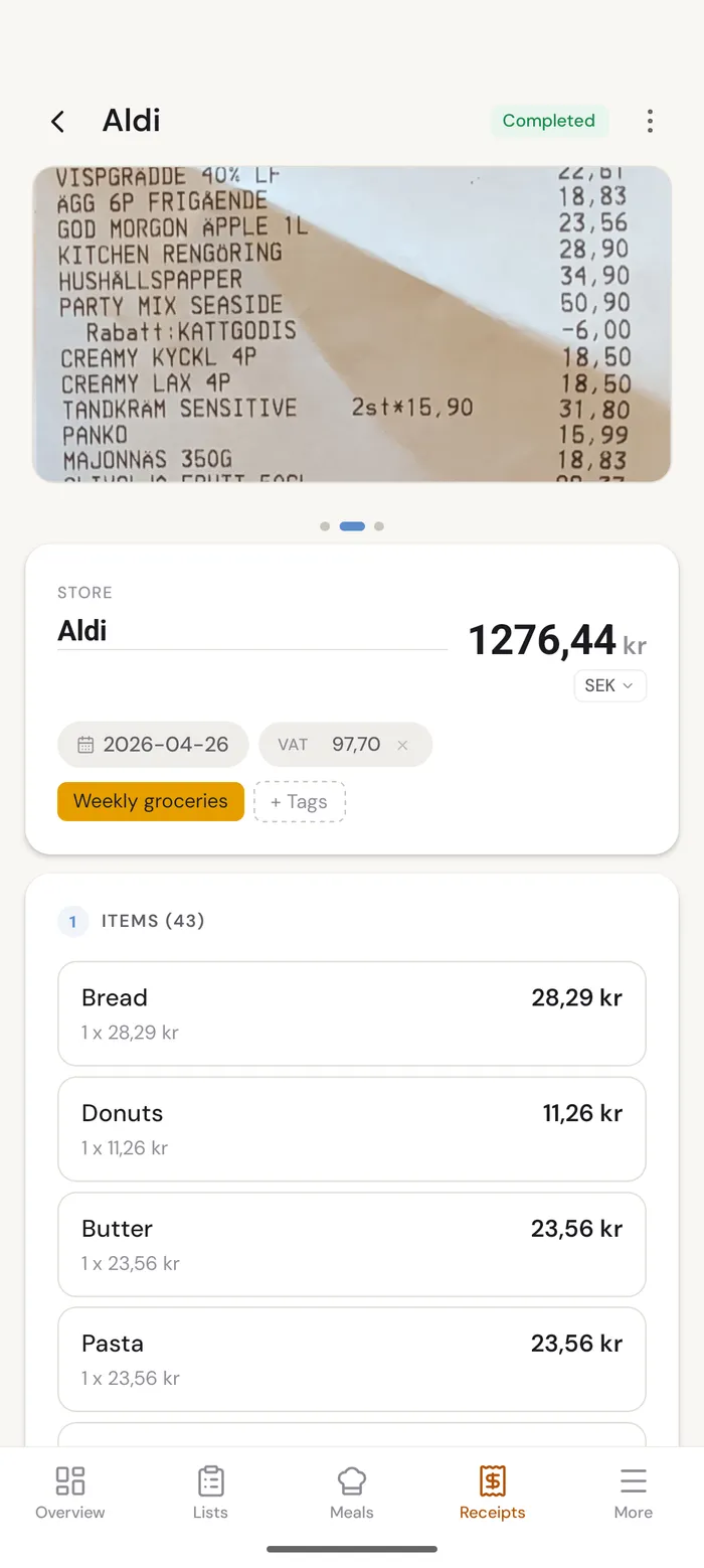 Receipts and invoices